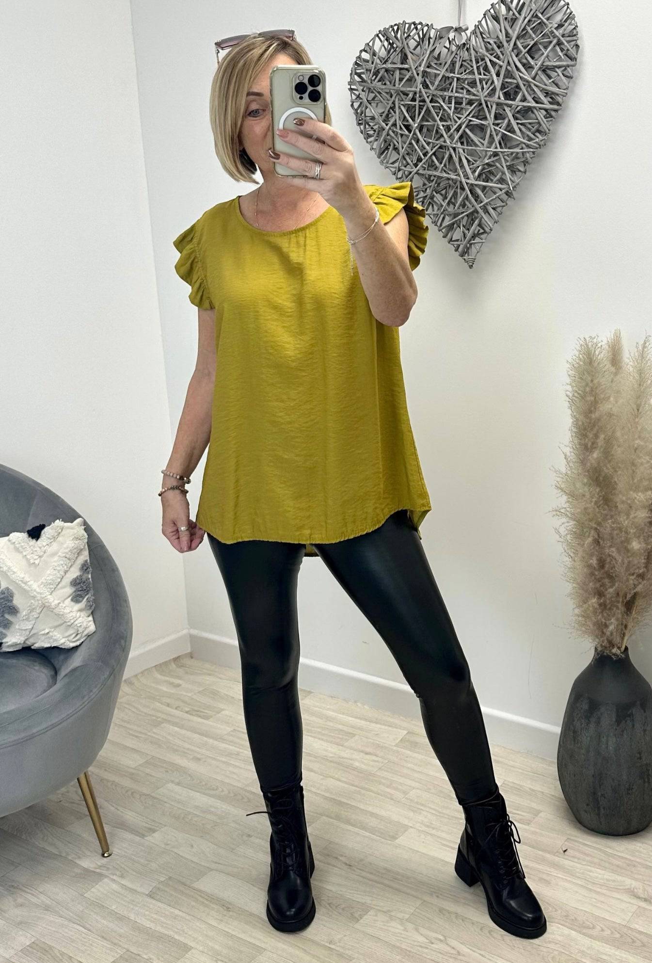 Grace Frill Sleeve Button Back Top 8-16 Mustard