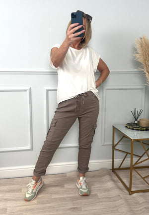 Ivana Cargo Pocket Magic Pants Trousers  8-18 Mocha