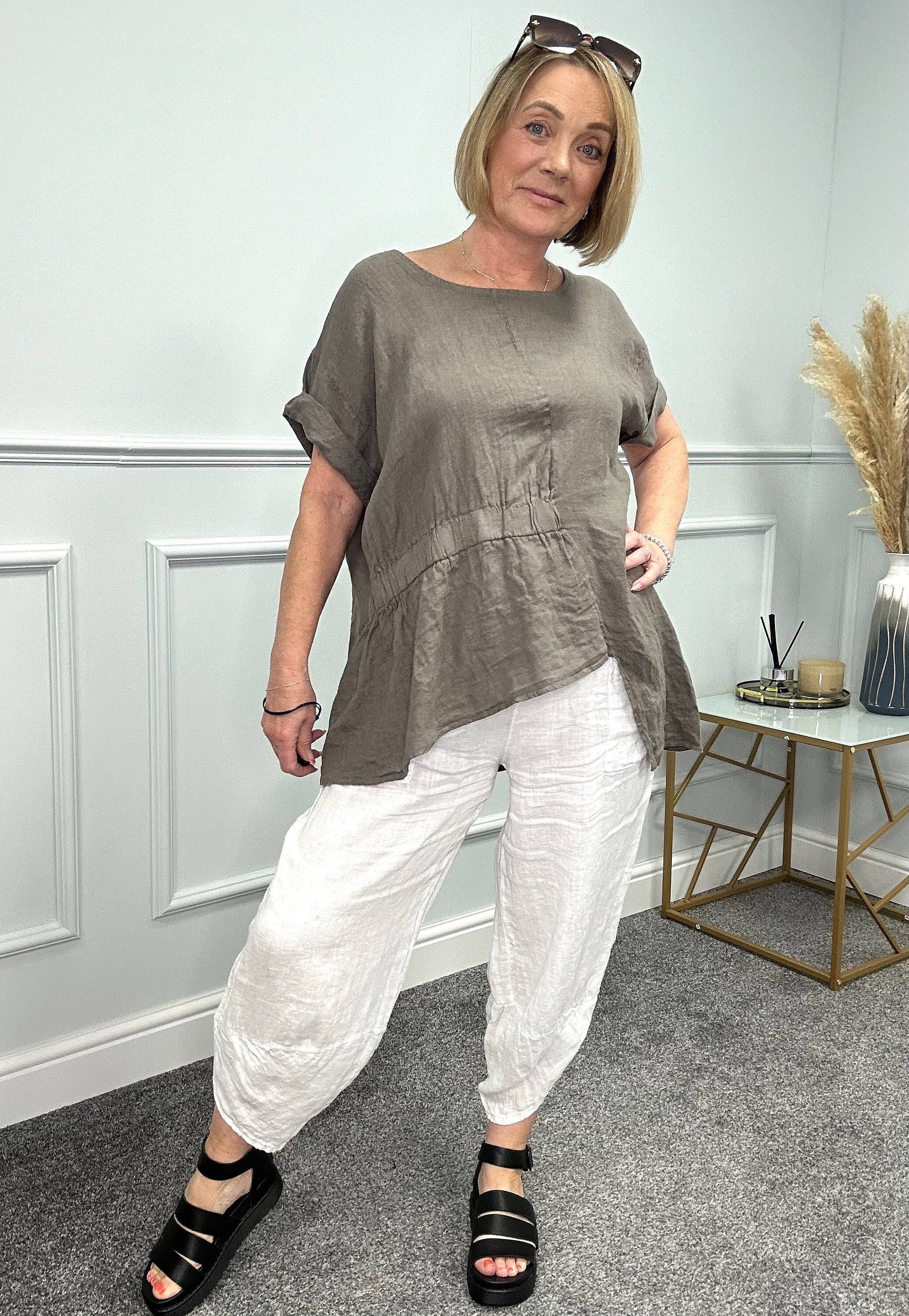 Annalise Quirky Linen Asymmetric Hem Top 10-18