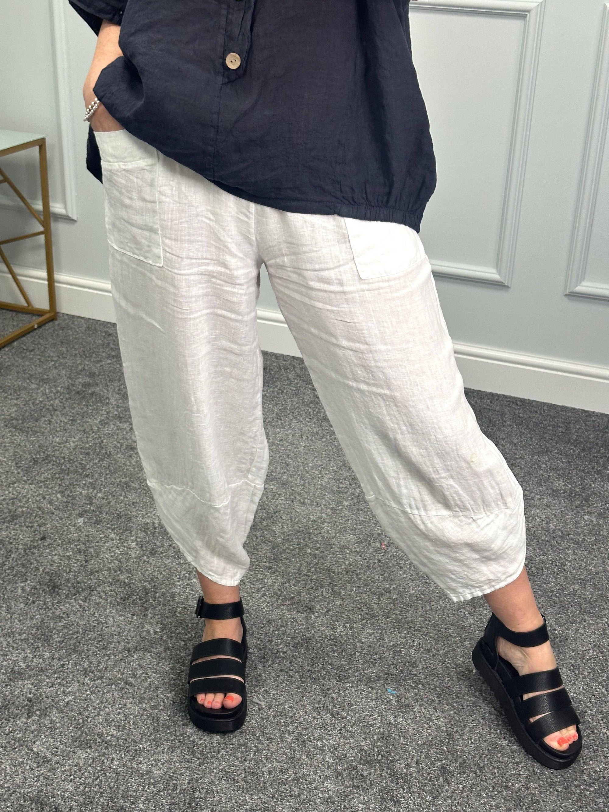 Larisa Quirky Linen Cocoon Pants 8-14 White