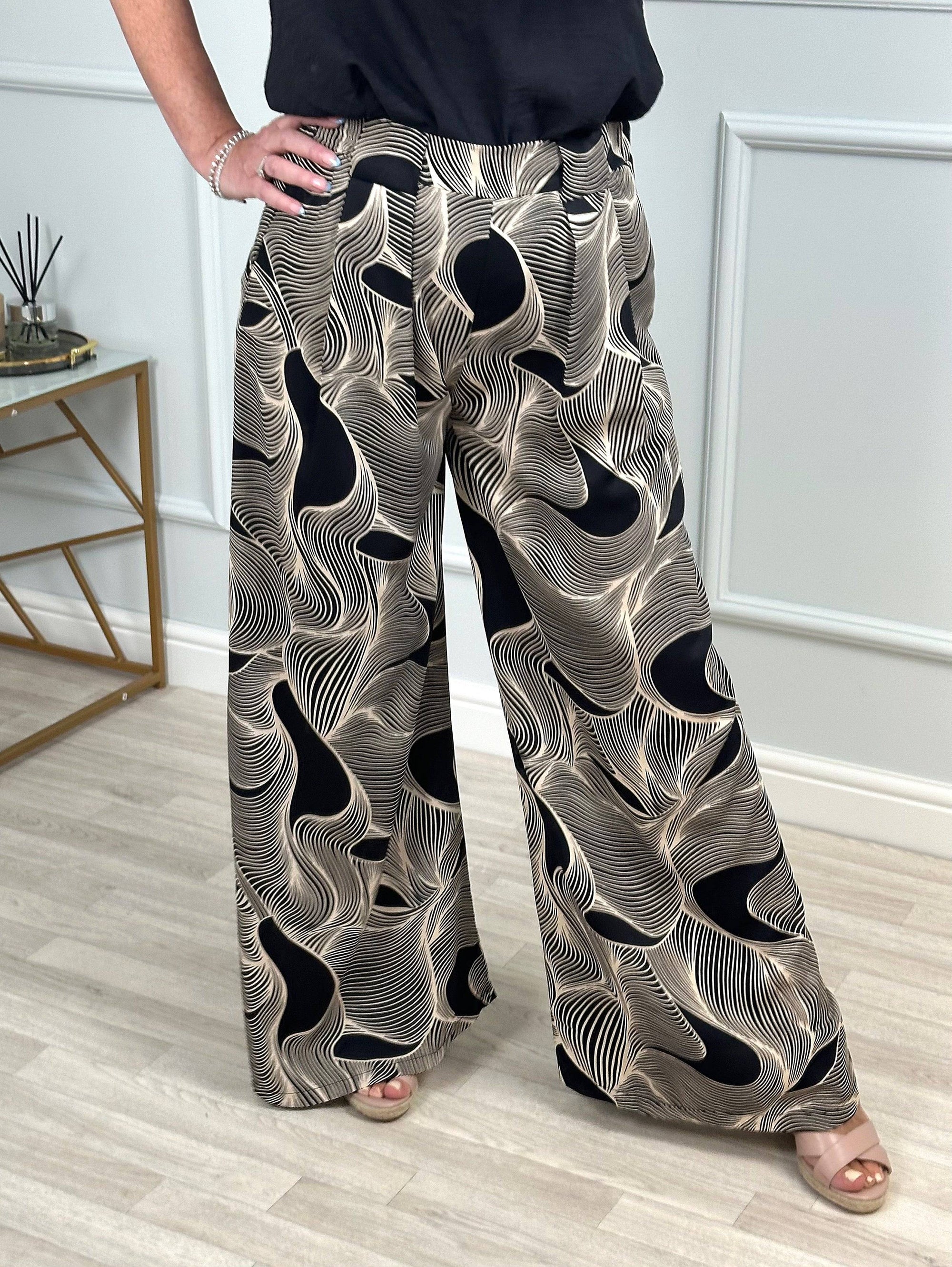 Phoebe Wave Print Wide Leg Trousers sized 8-16