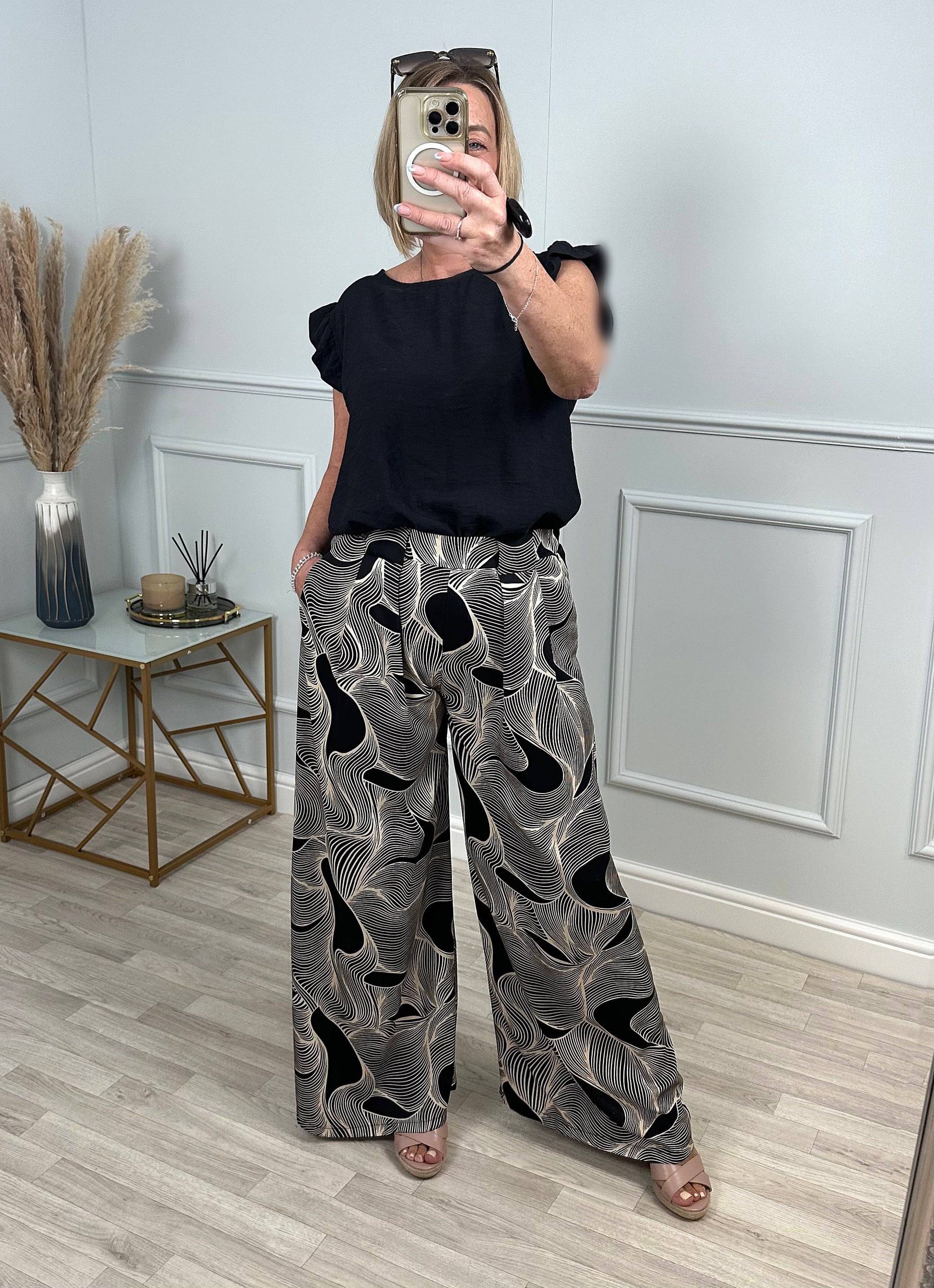 Phoebe Wave Print Wide Leg Trousers sized 8-16